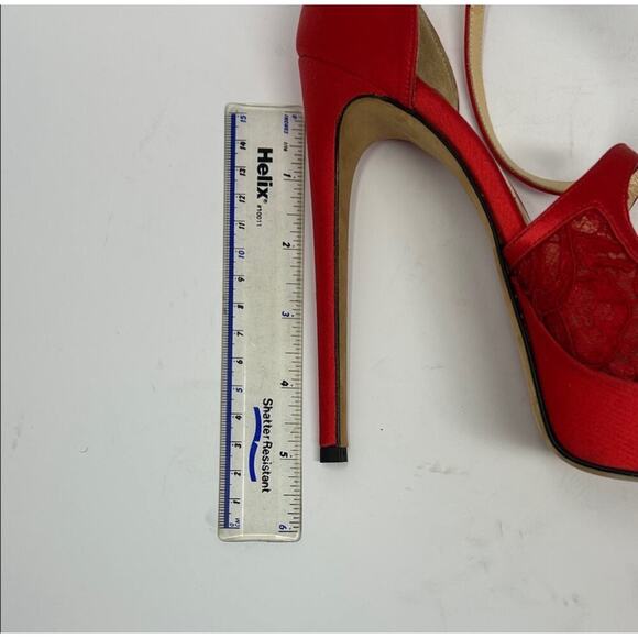 Marchesa Red Lace Satin Party Peep Toe
Heels Pumps Size 38.5 - Picture 8 of 11